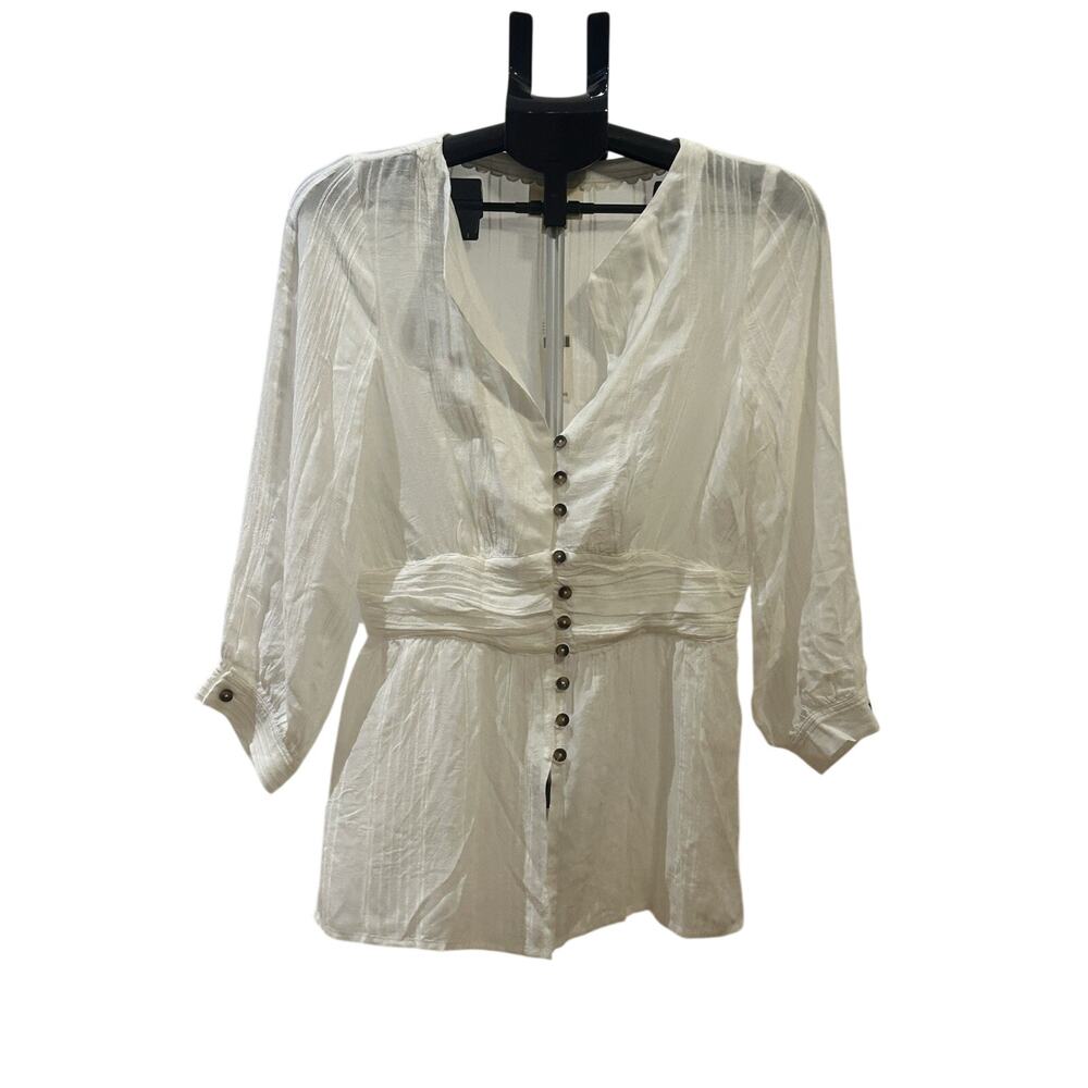 NWT Maeve by Anthropologie Womens Cream Button Down Blouse Size 8